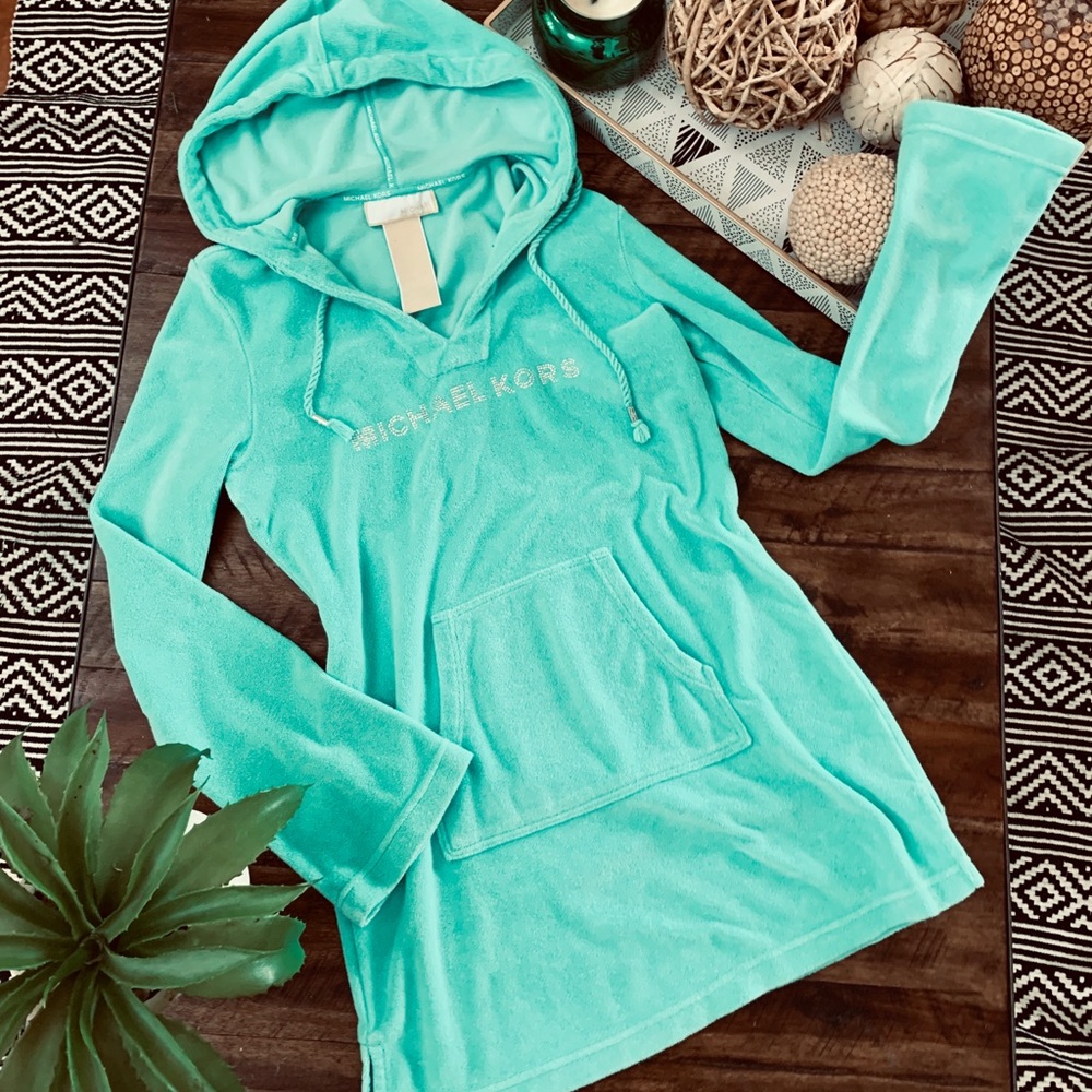 Michael Kors Turquoise Hooded Terry Tunic